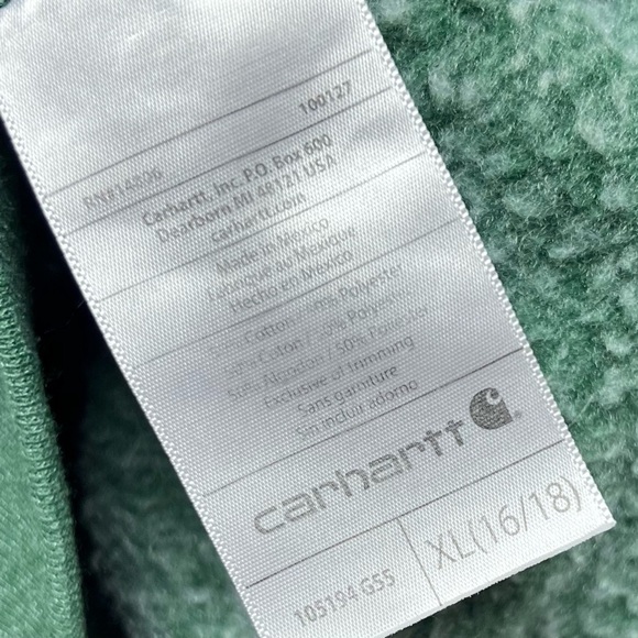 Carhartt Sweatshirt Boys XL 16 Hoodie Relaxed Fit Green Spell Out Logo Pocket - Picture 7 of 10